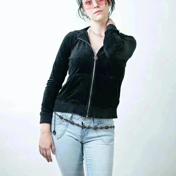 Y2K Michael Michael Kors Black Velour Zip Up Track Jacket - S - Picture 7 of 7